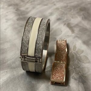 Modern Geometric Silver and  pink color with sparkling  white stone Bracelet